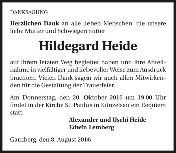 Traueranzeige von Hildegard Heide 