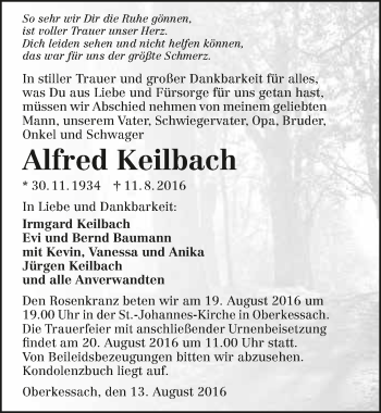 Traueranzeige von Alfred Keilbach 