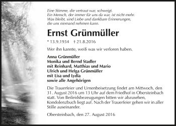Traueranzeige von Ernst Grünmüller 