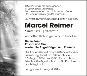 Traueranzeige von Marcel Reimer 