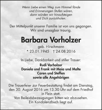 Traueranzeige von Barbara Vorholzer 