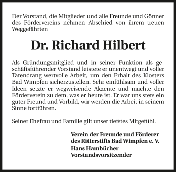 Traueranzeige von Richard Hilbert 