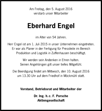 Traueranzeige von Eberhard Engel 