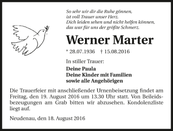 Traueranzeige von Werner Marter 