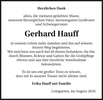 Traueranzeige von Gerhard Hauff 