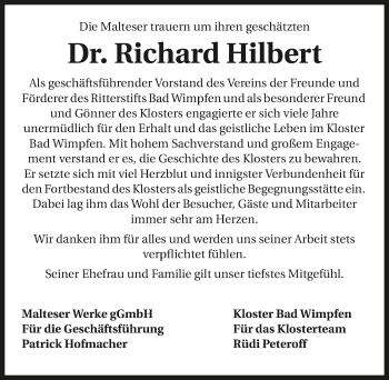 Traueranzeige von Richard Hilbert 