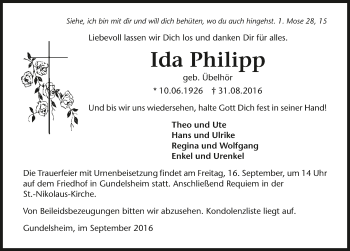 Traueranzeige von Ida Philipp 