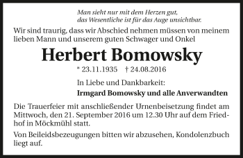 Traueranzeige von Herbert Bomowsky 