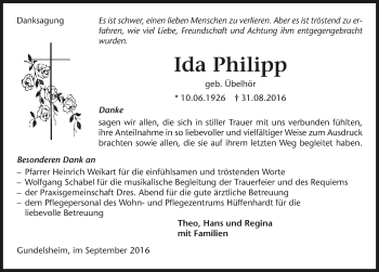 Traueranzeige von Ida Philipp 