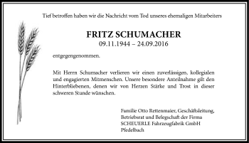 Traueranzeige von Fritz Schumacher 