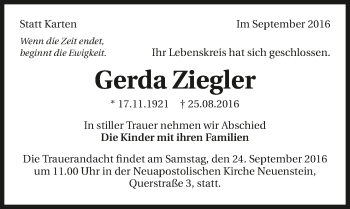 Traueranzeige von Gerda Ziegler 