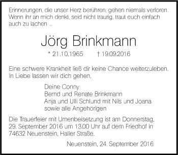 Traueranzeige von Jörg Brinkmann 