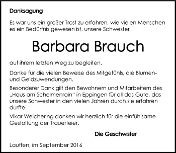 Traueranzeige von Barbara Brauch 