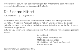 Traueranzeige von Richard Hilbert 