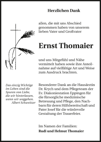 Traueranzeige von Ernst Thomaier 