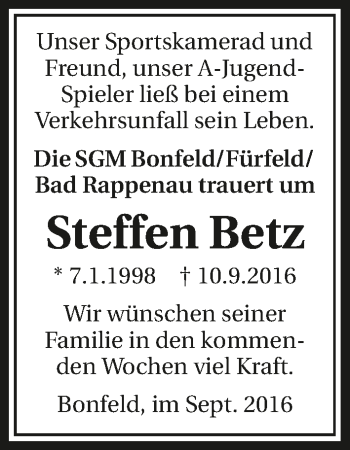 Traueranzeige von Steffen Betz 