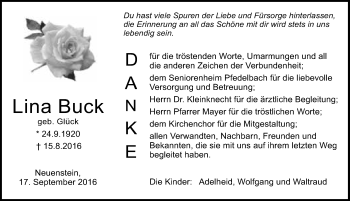 Traueranzeige von Lina Buck 