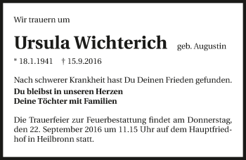 Traueranzeige von Ursula Wichterich 