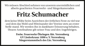 Traueranzeige von Fritz Schumacher 