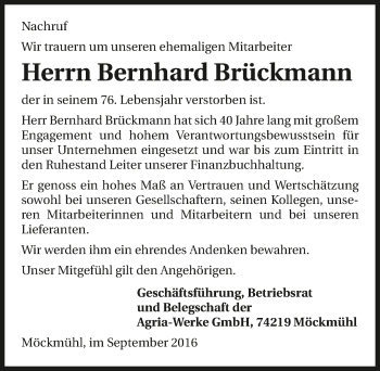 Traueranzeige von Bernhard Brückmann 