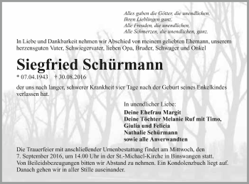 Traueranzeige von Siegfried Schürmann 