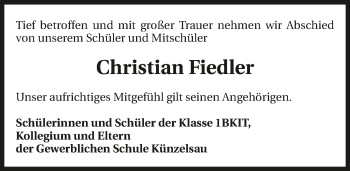 Traueranzeige von Christian Fiedler 