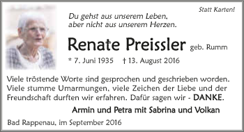 Traueranzeige von Renate Preissler 