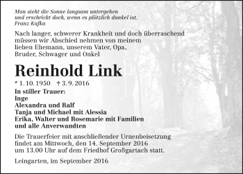 Traueranzeige von Reinhold Link 