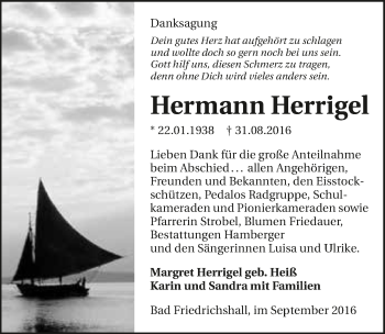 Traueranzeige von Hermann Herrigel 