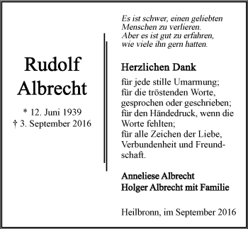 Traueranzeige von Rudolf Albrecht 