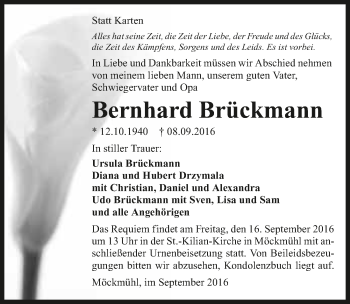 Traueranzeige von Bernhard Brückmann 