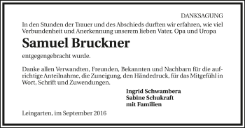 Traueranzeige von Samuel Bruckner 