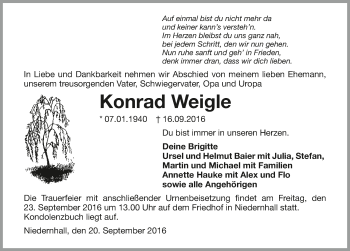 Traueranzeige von Konrad Waigle 