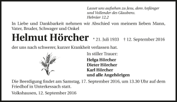 Traueranzeige von Helmut Hörcher 