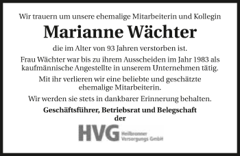 Traueranzeige von Marianne Wächter 