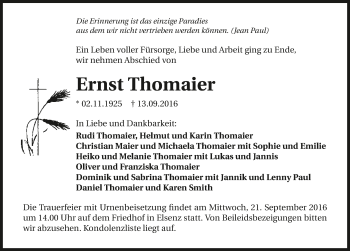 Traueranzeige von Ernst Thomaier 