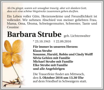 Traueranzeige von Barbara Strube 