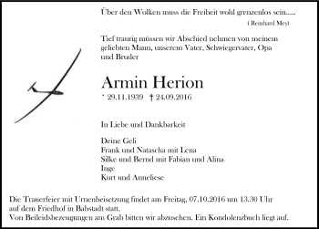 Traueranzeige von Armin Herion 