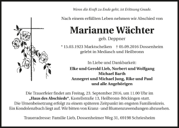 Traueranzeige von Marianne Wächter 