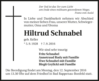 Traueranzeige von Hiltrud Schnabel 