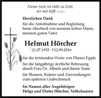 Traueranzeige von Helmut Hörcher 