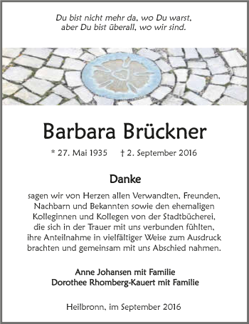 Traueranzeige von Barbara Brückner 