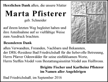 Traueranzeige von Marta Pfisterer 