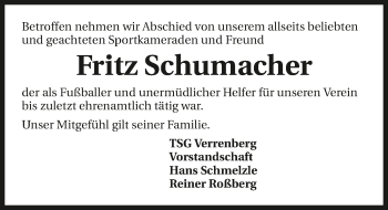 Traueranzeige von Fritz Schumacher 