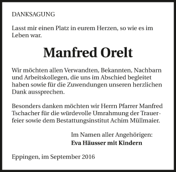 Traueranzeige von Manfred Orelt 