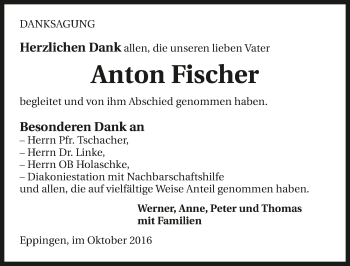 Traueranzeige von Anton Fischer 