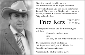 Traueranzeige von Fritz Retz 