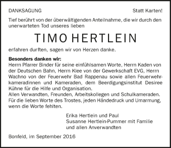 Traueranzeige von Timo Hertlein 