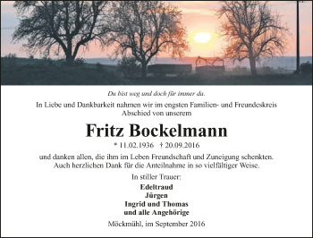 Traueranzeige von Fritz Bockelmann 