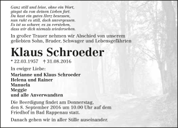 Traueranzeige von Klaus Schroeder 